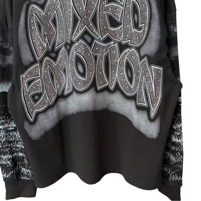 Rhinestone Letter Tombstone Zombie Print Long Sleeve T-Shirt 28700550