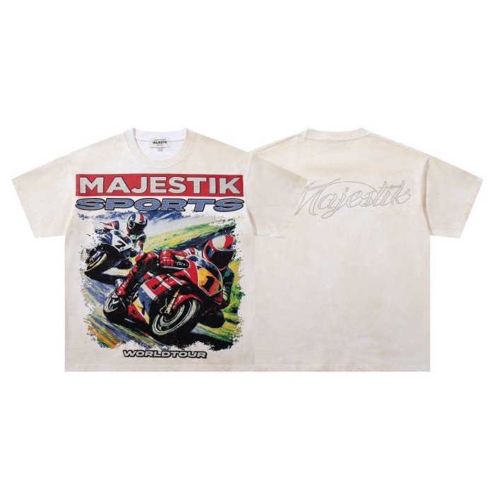 Retro Motorcycle Event Rhinestone Print Washed Tee 2 colors 29060730
