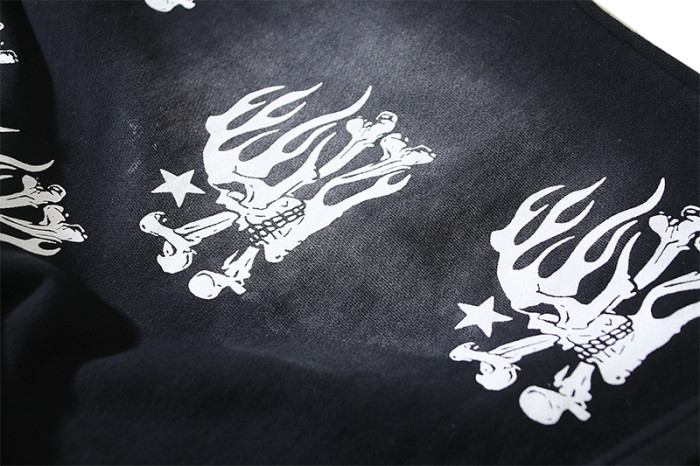 Skull Flame Print Washed Shorts 29043461