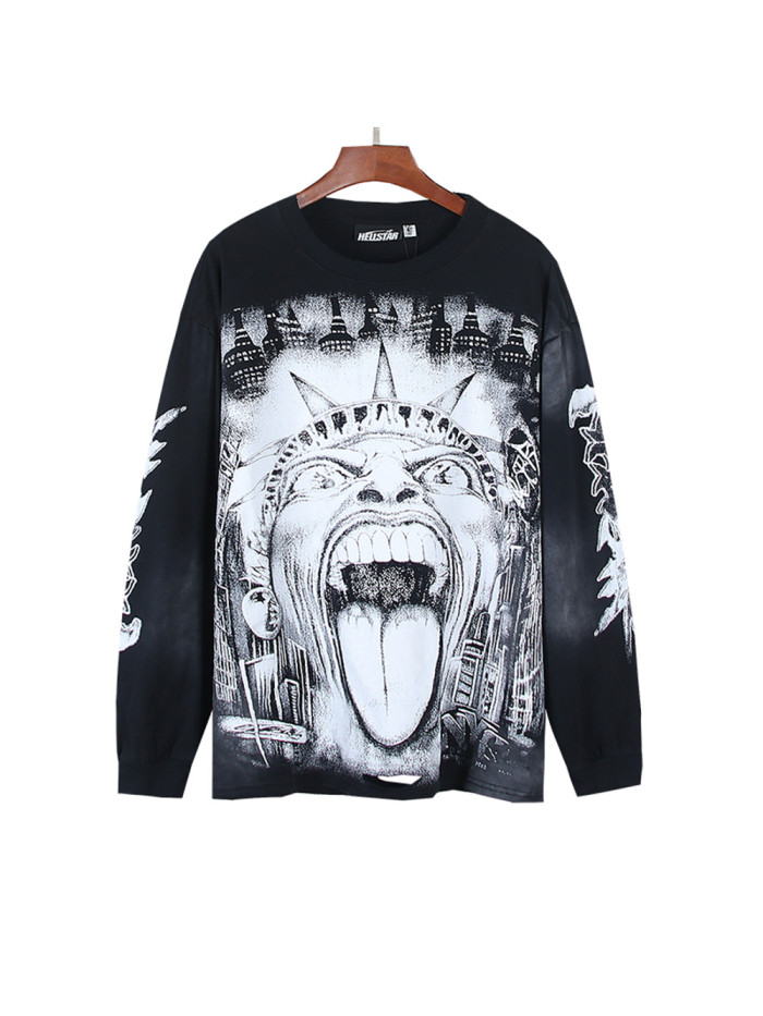 Parody Statue Print Washed Version Distressed LongSleeve T-Shirt 28620247