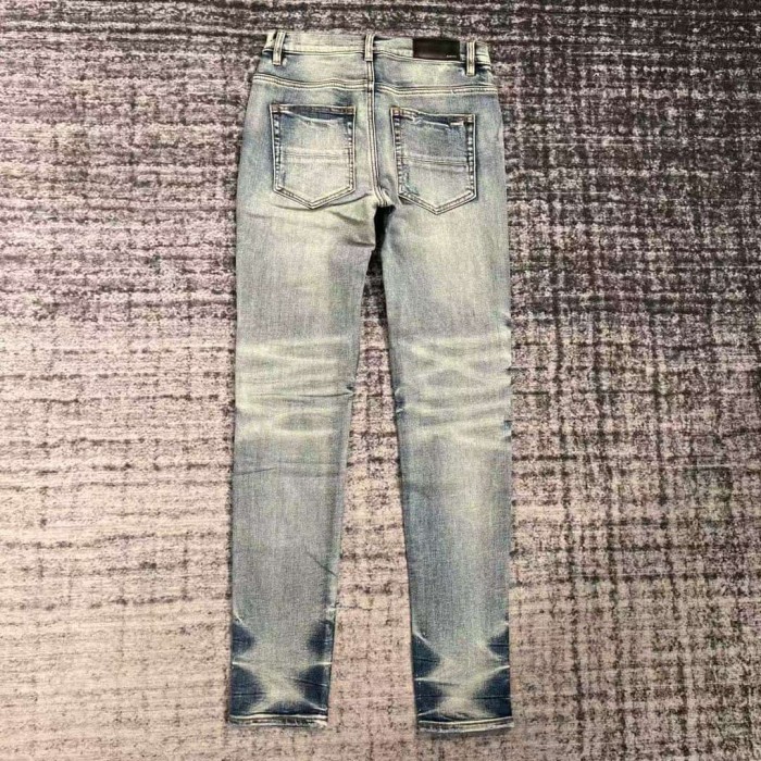 1:1 quality version Light Blue Washed Black Striped Ripped Jeans 29091968