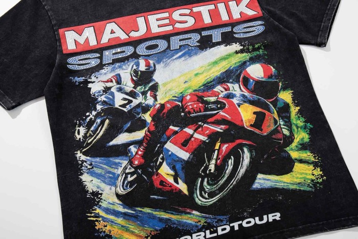 Retro Motorcycle Event Rhinestone Print Washed Tee 2 colors 29060730