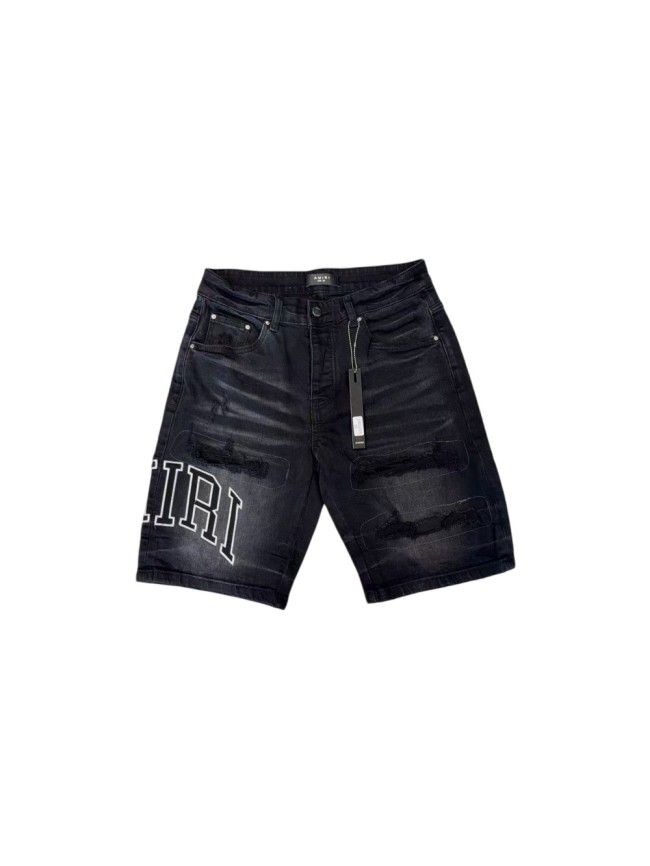 1:1 quality version Curved Embroidered Logo Distressed Denim Shorts 28920241
