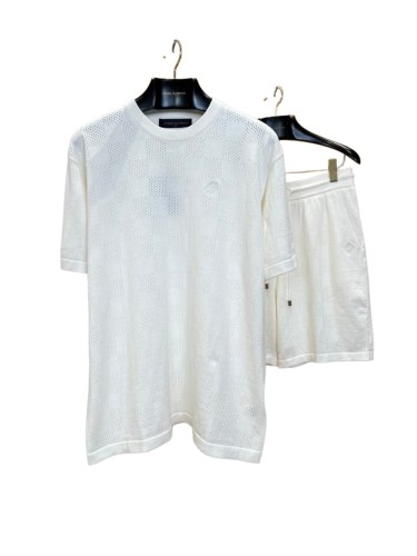 1:1 quality version Checkered Hollow Knit Casual Short Sleeve Top & Shorts Set 29114384