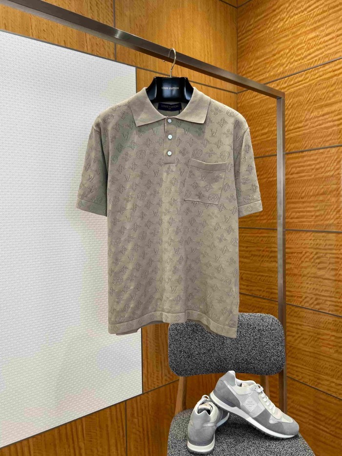 1:1 quality version Allover Hollow Jacquard Pocket Short Sleeve Polo Shirt 4 colors 29114377