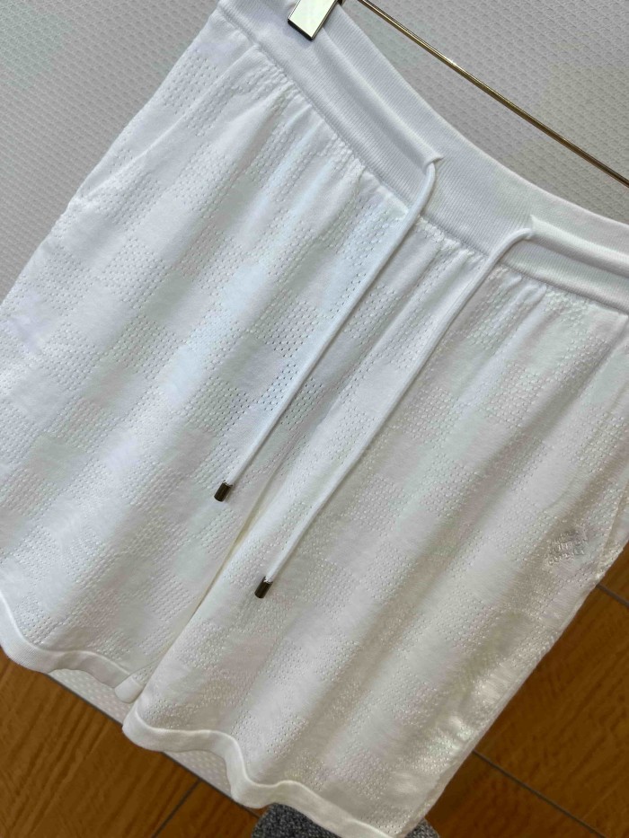 1:1 quality version Checkered Hollow Knit Casual Short Sleeve Top & Shorts Set 29114384