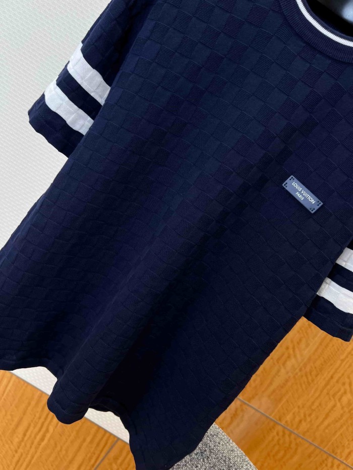 1:1 quality version Checkered Jacquard Knit Crew Neck Short Sleeve Top & Shorts Set 2 colors 29114365
