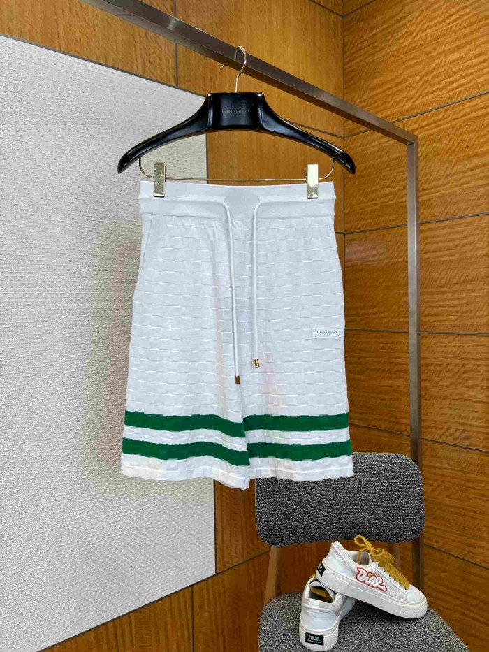 1:1 quality version Checkered Jacquard Knit Crew Neck Short Sleeve Top & Shorts Set 2 colors 29114365