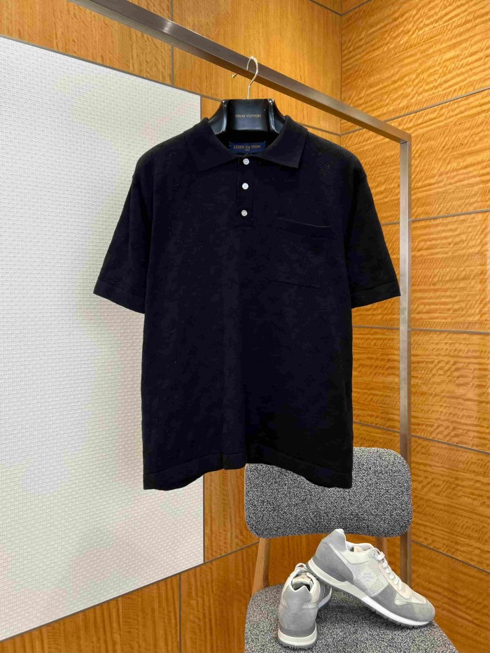 1:1 quality version Allover Hollow Jacquard Pocket Short Sleeve Polo Shirt 4 colors 29114377