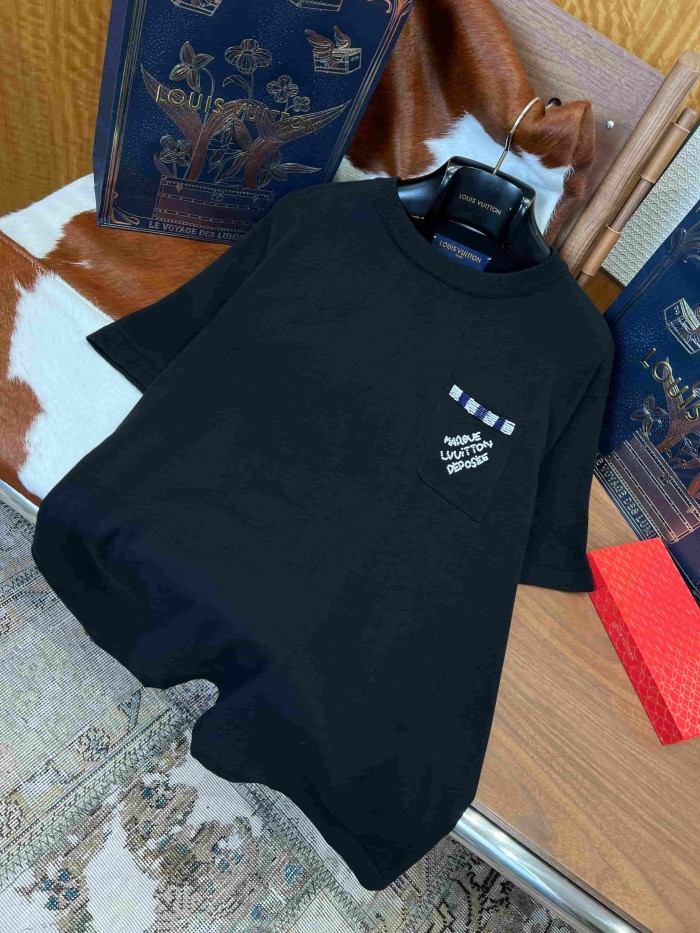 1:1 quality version Two-Tone Rice Bead Stripe Pocket Crew Neck Knit T-Shirt 29114641