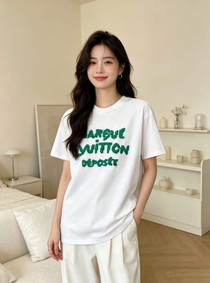 1:1 quality version Thick Thread Granular Embroidery Crew Neck Short Sleeve T-Shirt 2 colors 29114539