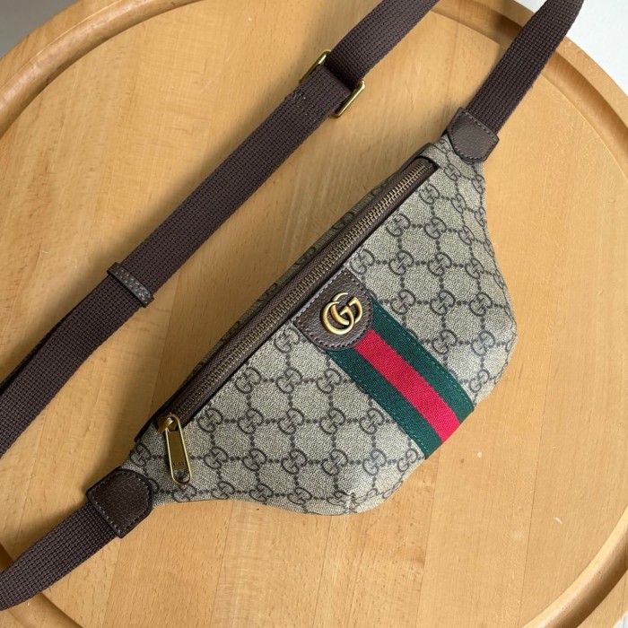 1:1 qualituy verson  GG Monogram Belt Bag Retro Green-Red Web Detail Zipper Chest Pack 29116343