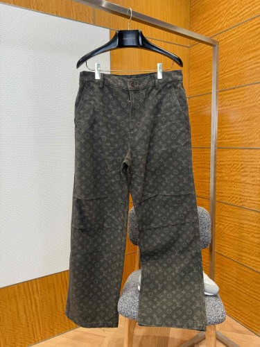 1:1 quality version Cotton Linen Blend Canvas Monogram Allover Print Cargo Wide Leg Casual Pants 29114778
