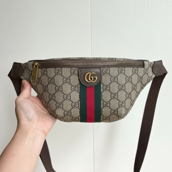 1:1 qualituy verson  GG Monogram Belt Bag Retro Green-Red Web Detail Zipper Chest Pack 29116343
