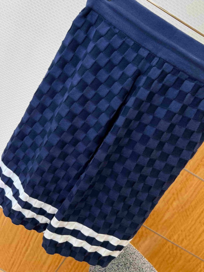 1:1 quality version Checkered Jacquard Knit Crew Neck Short Sleeve Top & Shorts Set 2 colors 29114365