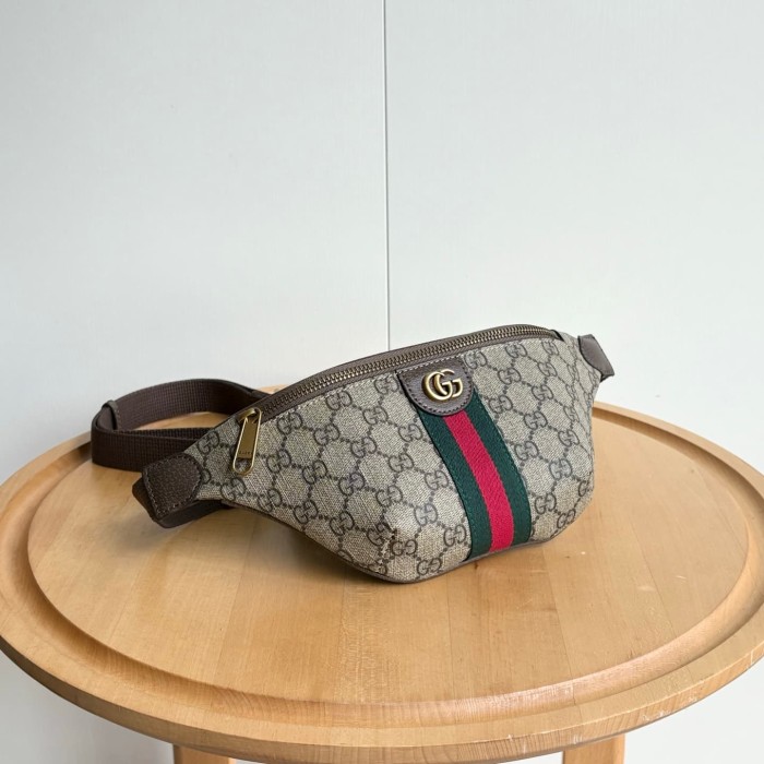 1:1 qualituy verson  GG Monogram Belt Bag Retro Green-Red Web Detail Zipper Chest Pack 29116343