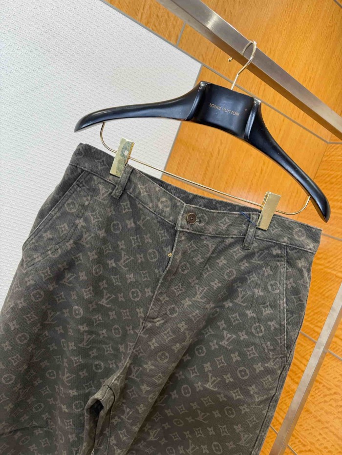 1:1 quality version Cotton Linen Blend Canvas Monogram Allover Print Cargo Wide Leg Casual Pants 29114778