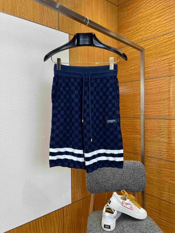 1:1 quality version Checkered Jacquard Knit Crew Neck Short Sleeve Top & Shorts Set 2 colors 29114365