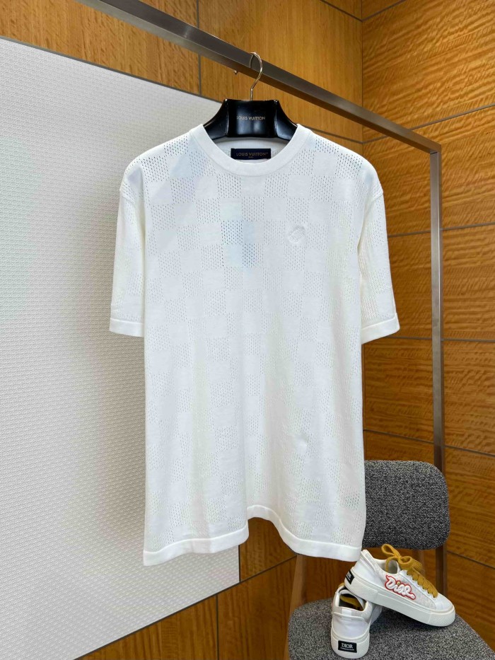 1:1 quality version Checkered Hollow Knit Casual Short Sleeve Top & Shorts Set 29114384