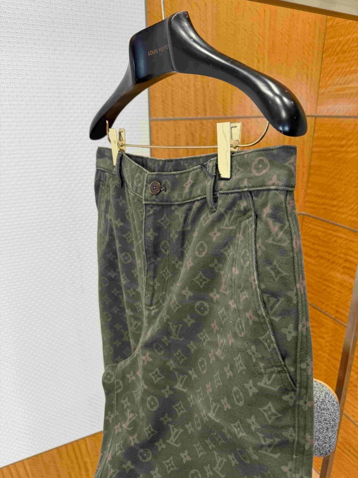 1:1 quality version Cotton Linen Blend Canvas Monogram Allover Print Cargo Wide Leg Casual Pants 29114778