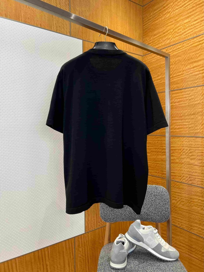 1:1 quality version Two-Tone Rice Bead Stripe Pocket Crew Neck Knit T-Shirt 29114641