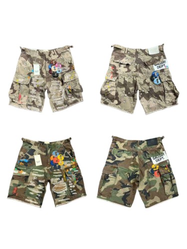 1:1 quality version Multi-Color Leather Patch Splatter Paint Camo Ripped Cargo Shorts 2 colors 29114935
