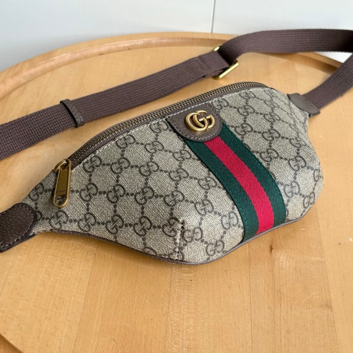 1:1 qualituy verson  GG Monogram Belt Bag Retro Green-Red Web Detail Zipper Chest Pack 29116343
