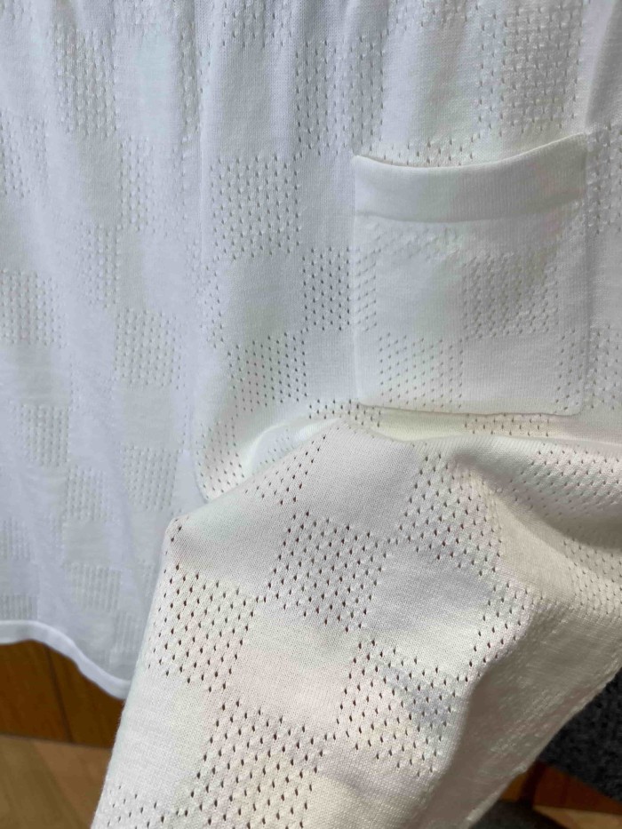 1:1 quality version Checkered Hollow Knit Casual Short Sleeve Top & Shorts Set 29114384
