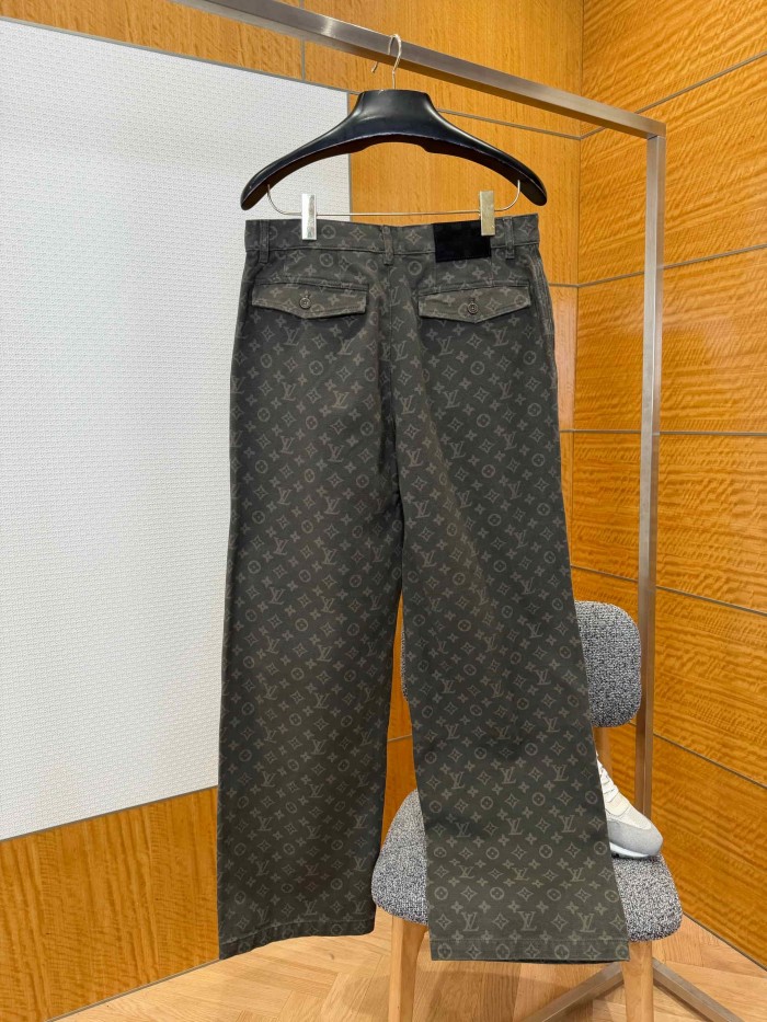 1:1 quality version Cotton Linen Blend Canvas Monogram Allover Print Cargo Wide Leg Casual Pants 29114778