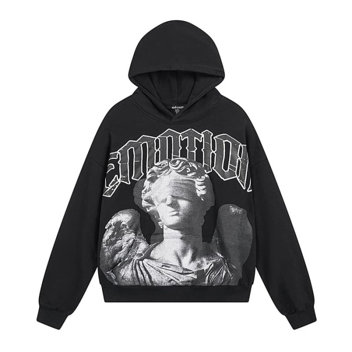 Broken Arm Plaster Angel Statue Print Washed Hoodie 29116522