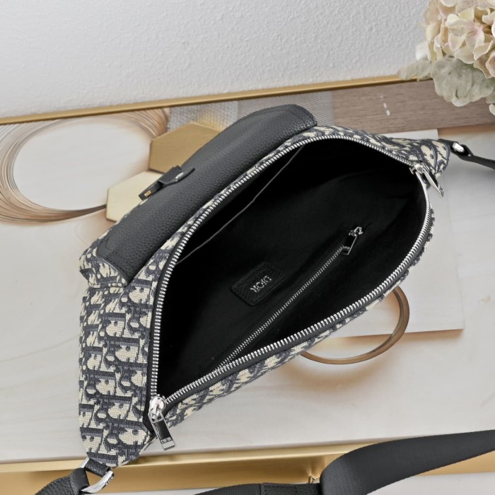 Cow Leather Trim Oblique Jacquard Flap Pocket Zip Waist Bag 2 colors 29116499