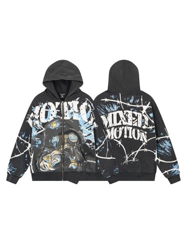 Gas Mask Wasteland Style Zipper Print Washed Hoodie 29116525
