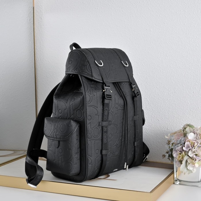 Grain Cow Leather Buckle Closure Embossed Logo Flap Backpack 29116519
