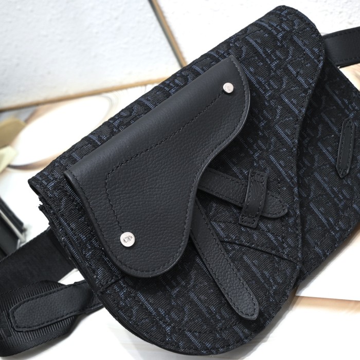 Jacquard Canvas & Black Full Grain Calfskin Leather Saddle Shoulder Bag 2 colors 29116572