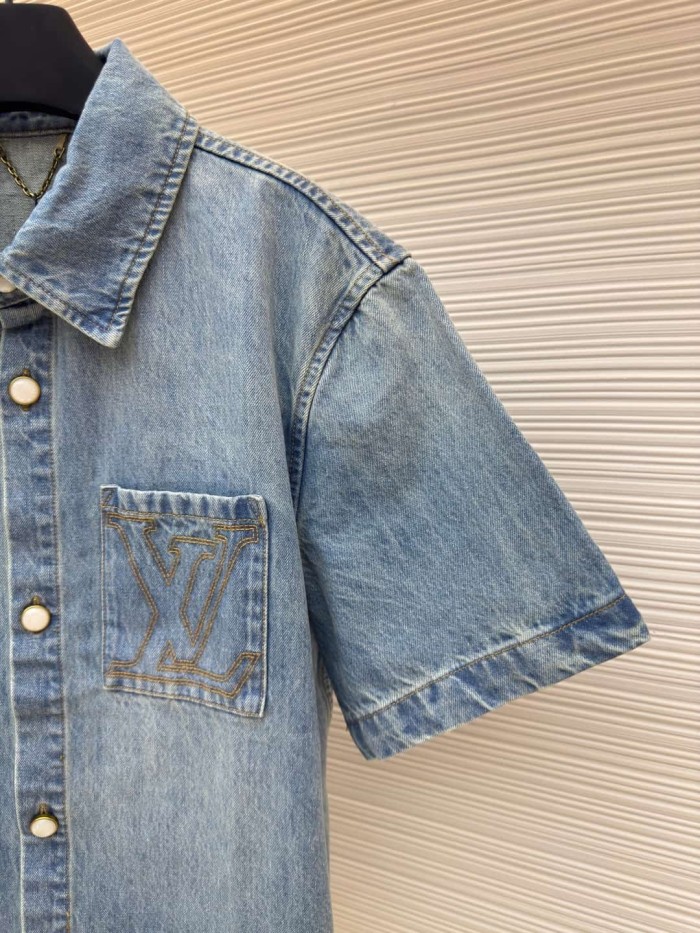 1:1 quality version Pocket Thick Thread Logo Embroidery Denim Shirt 29116515