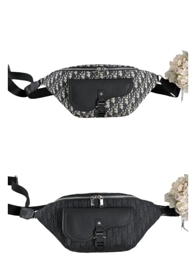Cow Leather Trim Oblique Jacquard Flap Pocket Zip Waist Bag 2 colors 29116499