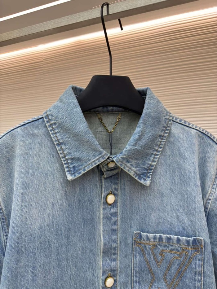 1:1 quality version Pocket Thick Thread Logo Embroidery Denim Shirt 29116515