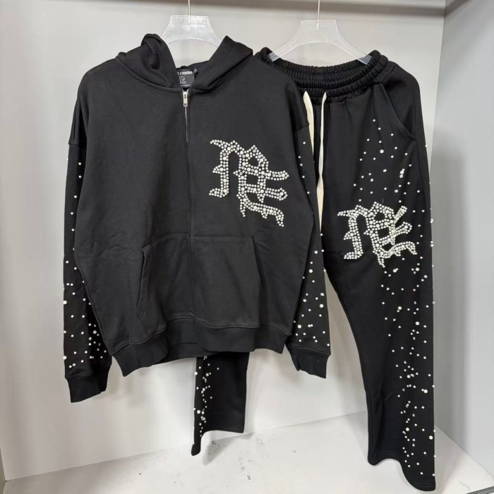 Dot Rhinestone Letter Sports Hoodie & Pants Set 29116537