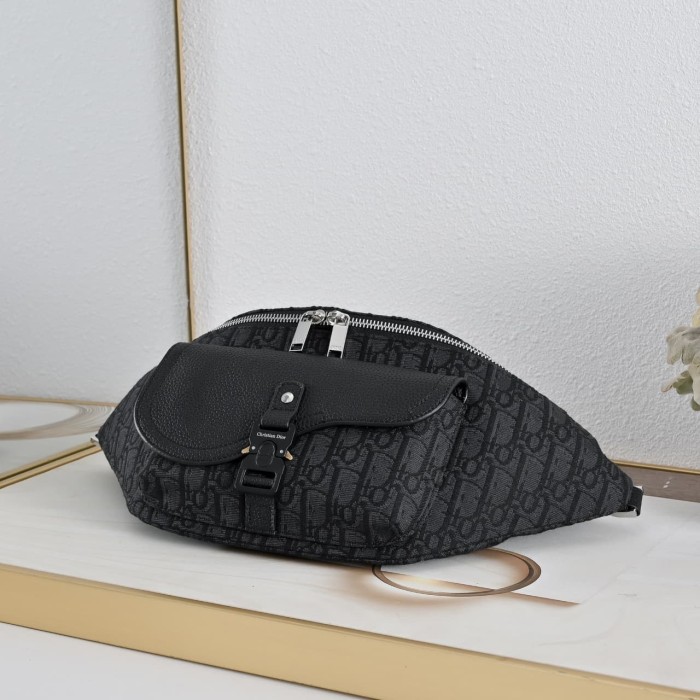 Cow Leather Trim Oblique Jacquard Flap Pocket Zip Waist Bag 2 colors 29116499