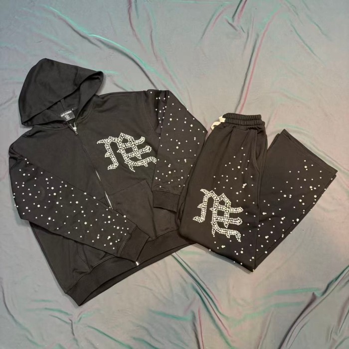 Dot Rhinestone Letter Sports Hoodie & Pants Set 29116537
