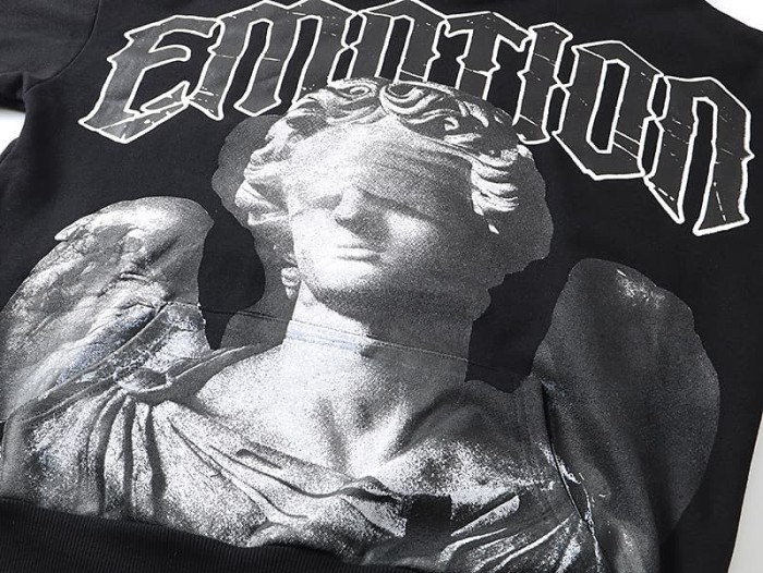 Broken Arm Plaster Angel Statue Print Washed Hoodie 29116522