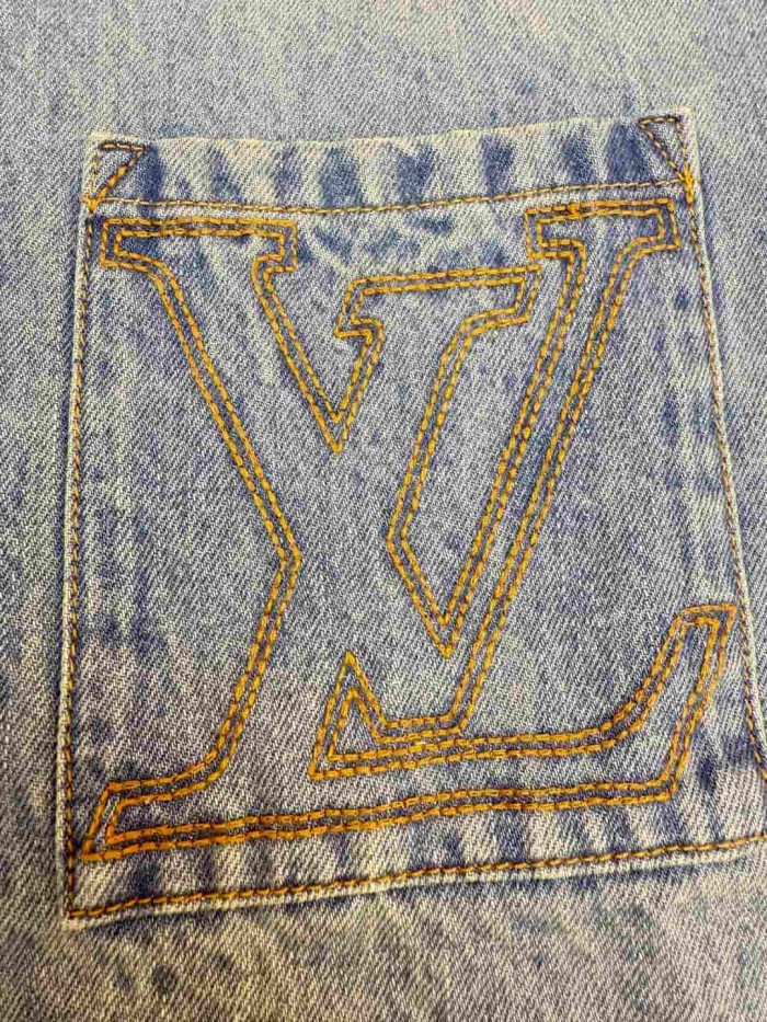 1:1 quality version Pocket Thick Thread Logo Embroidery Denim Shirt 29116515