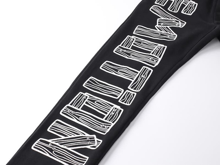 Wood Grain Stacked Letter Print Sweatpants 29116541