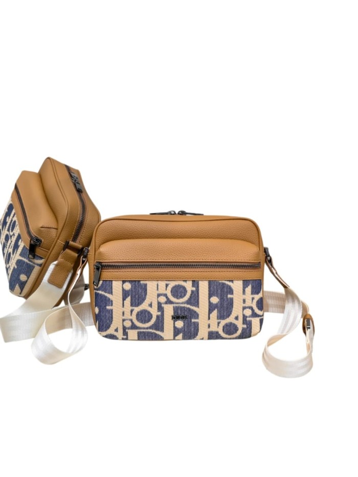 Vintage Blue Jacquard Pattern Grain Leather Crossbody Bag 29116569