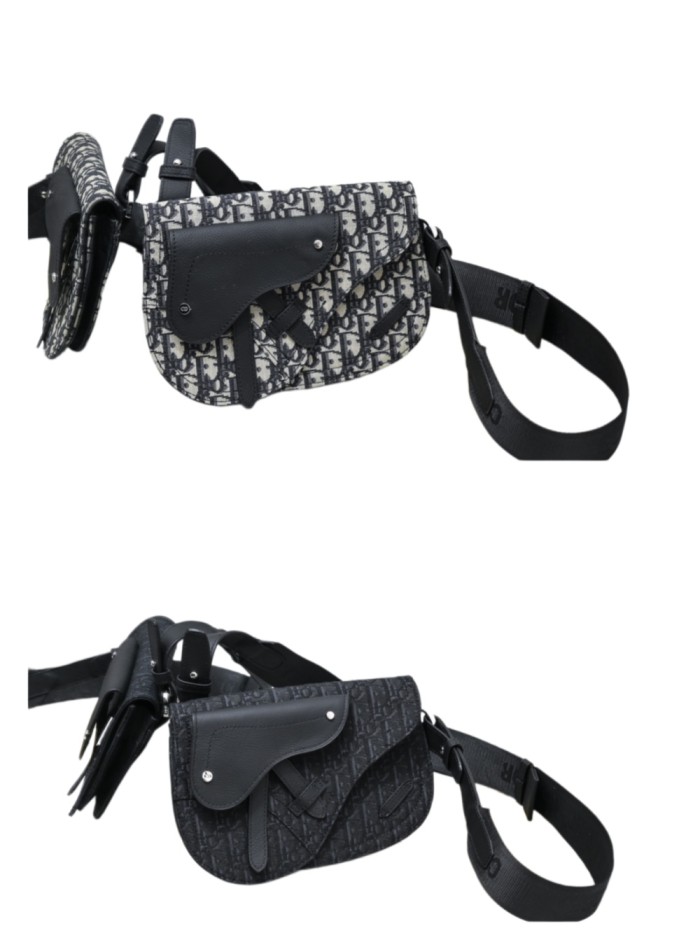 Jacquard Canvas & Black Full Grain Calfskin Leather Saddle Shoulder Bag 2 colors 29116572