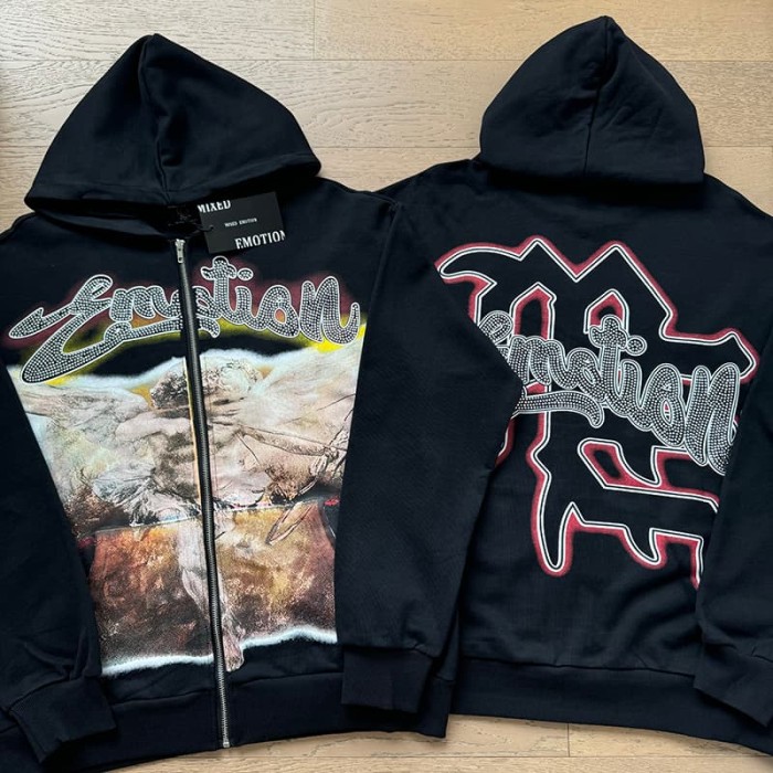 Archery Angel Oil Painting Rhinestone Zipper Print Washed Hoodie 29116529