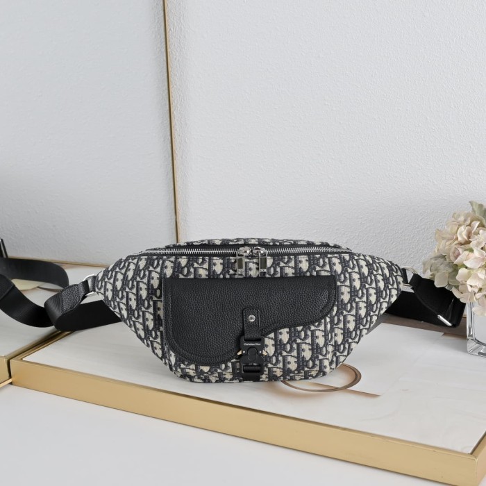 Cow Leather Trim Oblique Jacquard Flap Pocket Zip Waist Bag 2 colors 29116499