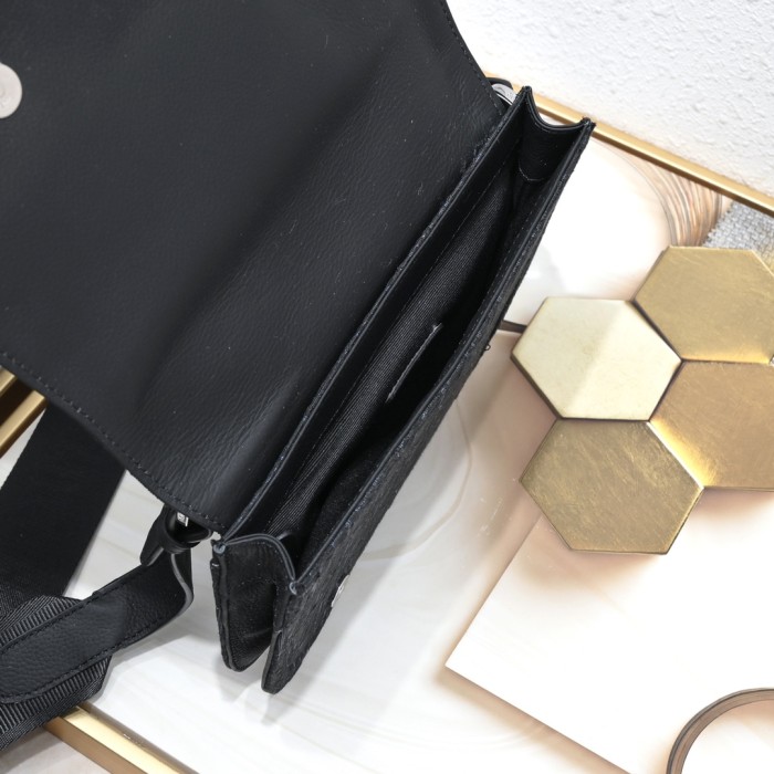 Jacquard Canvas & Black Full Grain Calfskin Leather Saddle Shoulder Bag 2 colors 29116572