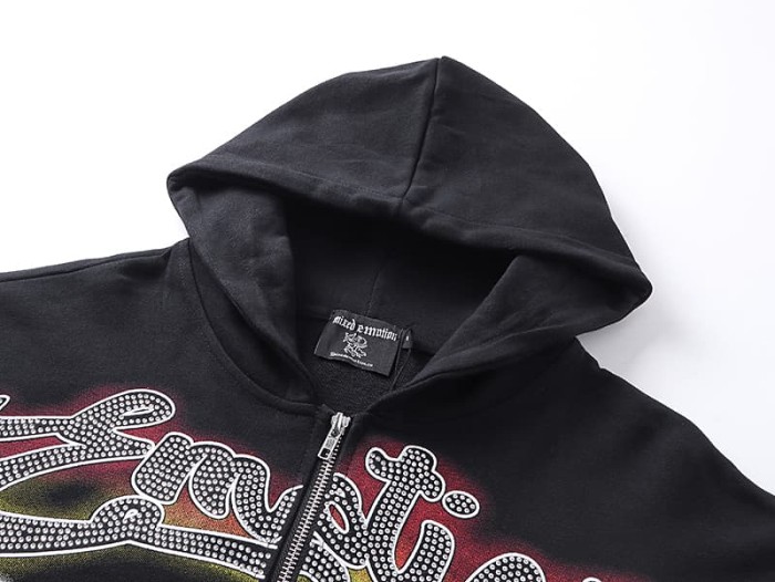 Archery Angel Oil Painting Rhinestone Zipper Print Washed Hoodie 29116529