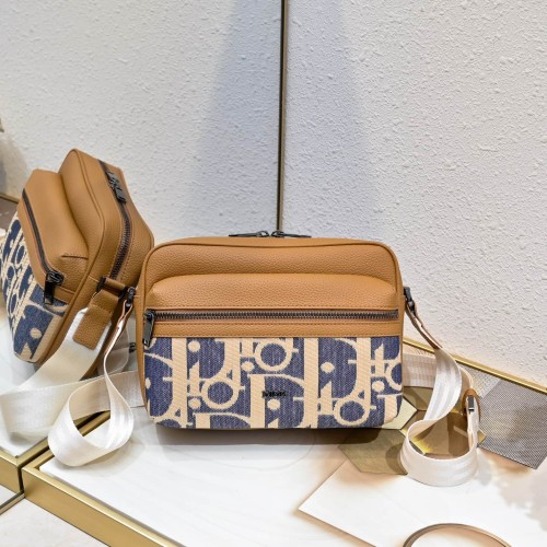 Vintage Blue Jacquard Pattern Grain Leather Crossbody Bag 29116569